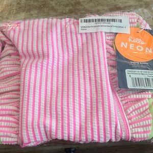 NWT. Rufflebutts Neon Pink & White Striped Swimwear - Girls size 6